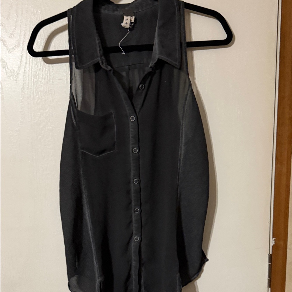 We The Free Black Sleeveless Button-Down Shirt
